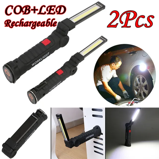 2pcs folding cob light led magnetic torch light flexible inspection