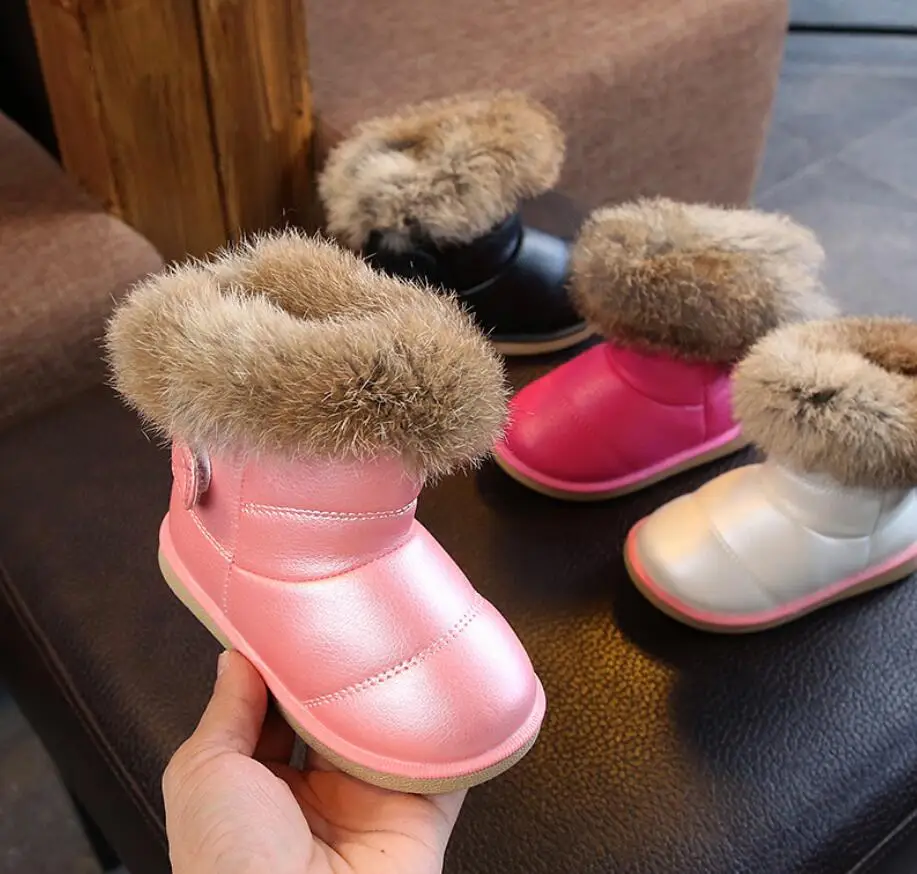 

Child Casual Shoes Rabbit Fur New Winter Martin Boots Boys Girls Shoes Fashion Leather Soft Antislip Warm Snow Boots EU 21-30