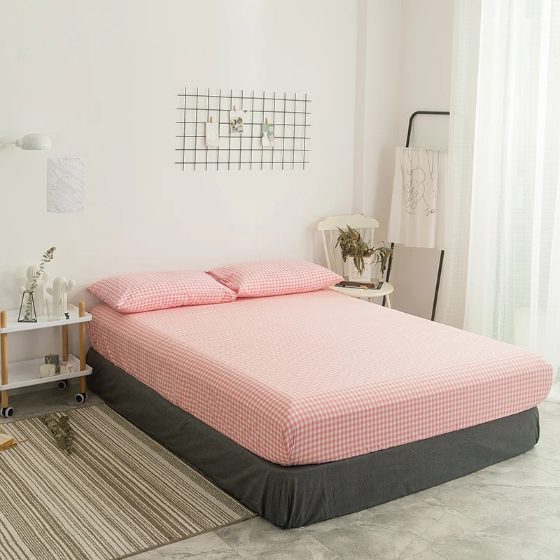 

Bed Sheet With Pink Plaid Pattern Pillowslip Fitted Sheet With Elastic Bed Linen Cotton Bedidng Set Mattress Covers Queen Size