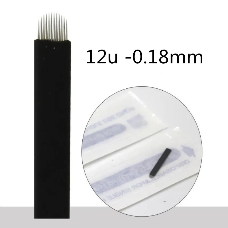 500 шт. 0,18 мм гибкий нано пластин микро облопачивание tebori Agulha 12/14/18 U набор игл для татуировки микроблейдинг бровей лопастей вентилятора черный