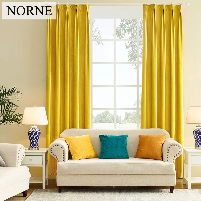 NORNE Modern Solid Luxurious Velvet Blackout Curtain Super Soft Window Curtains Drapes Shades for Theater Living Room Bedroom