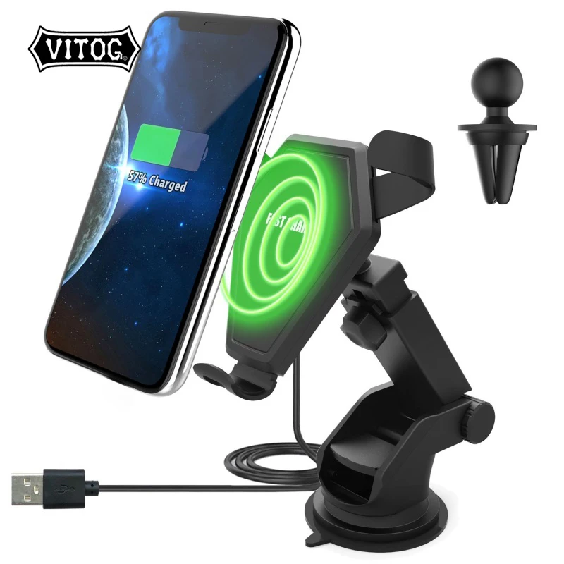 

Vitog Fast Qi Wireless Charger 2 in 1 Car Mount Phone Holder Gravity Reaction wireless car charger for iPhone X 8 Samsung s8
