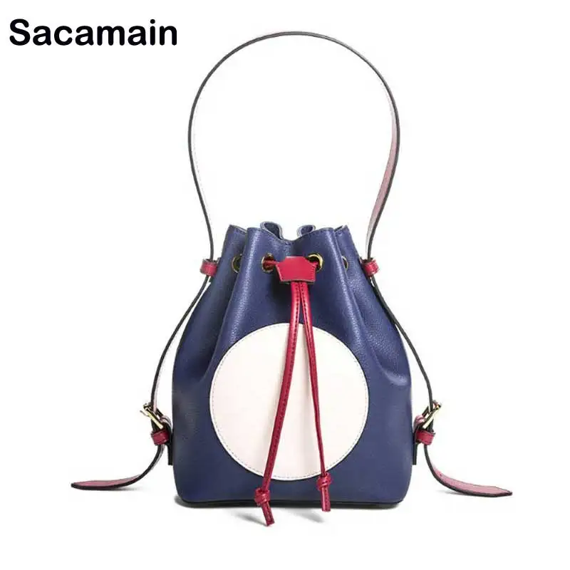 

100% Genuine Leather Messenger Bag For Girls Inspired Designer Handbags Luxury Women Bucket Imitation Brand Bags Trend 2019