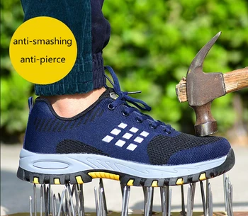 

YD-EVER mens casual breathable mesh steel toe cap working safety summer shoes light comfort deodorant tooling boots protect