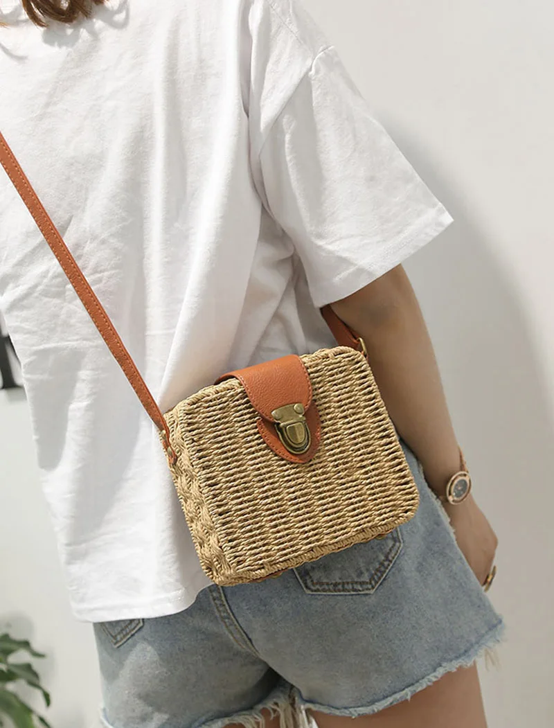 Women Shoulder Bags Casual Straw Candy Color Square Beach Bag Small Single-Shoulder Bags Fashion Designer Handbag Bolsasd SS0289 (7)