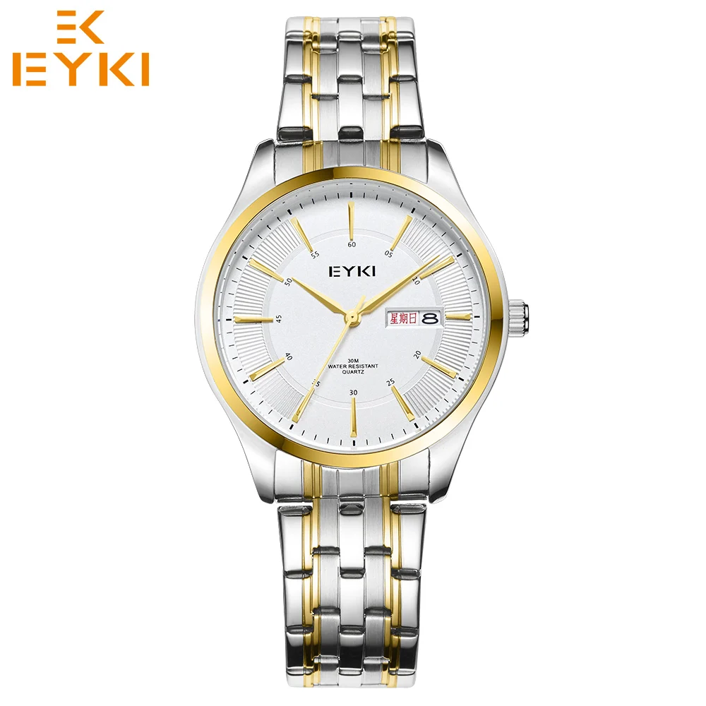 

Top Brand Watches EYKI Business Dress Mens Watch Week Display Stainless Steel Strap Waterproof Relogio Masculino Reloj Hombre