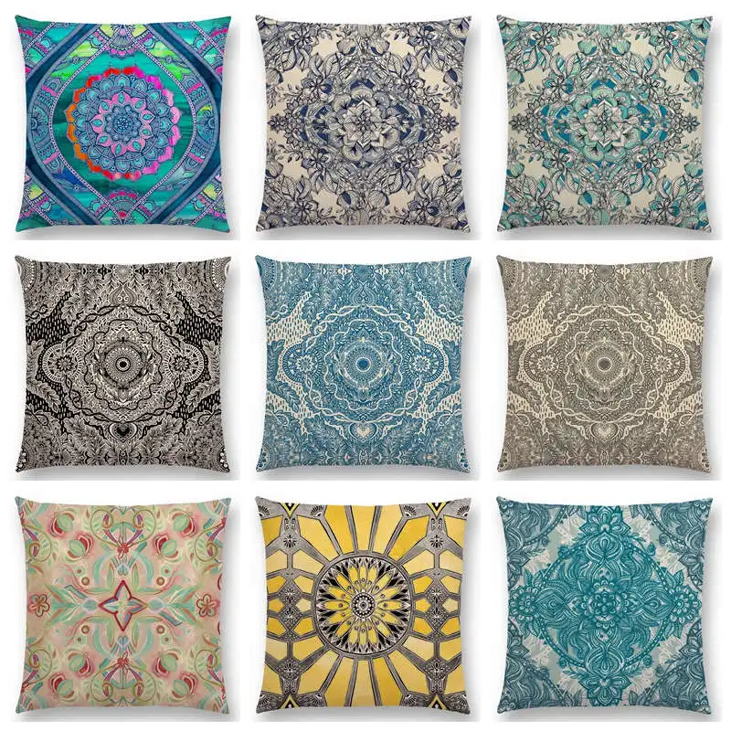 

Boho Art Flower Gorgeous Floral Diamond Doodle Botanical Nature Moroccan Pattern Mandala Cushion Cover Sofa Throw Pillow Case