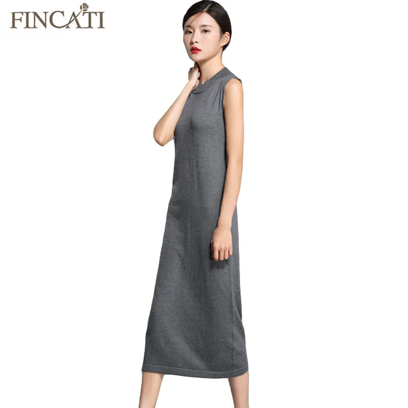 

Women Sweater Dress Fincati 2018 Spring New Arrival Wool Cashmere Ankle-length Elastic Slim Sleeveless Vest Tank Casual Dresses