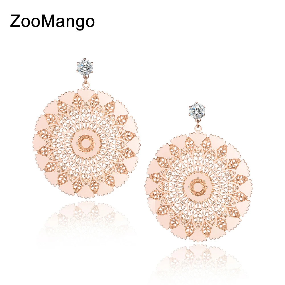 

ZooMango Titanium Steel Geometric Pattern Circle Earring Jewelry Rose Gold Anniversary Stud Earrings For Women Oorbellen ZE18027