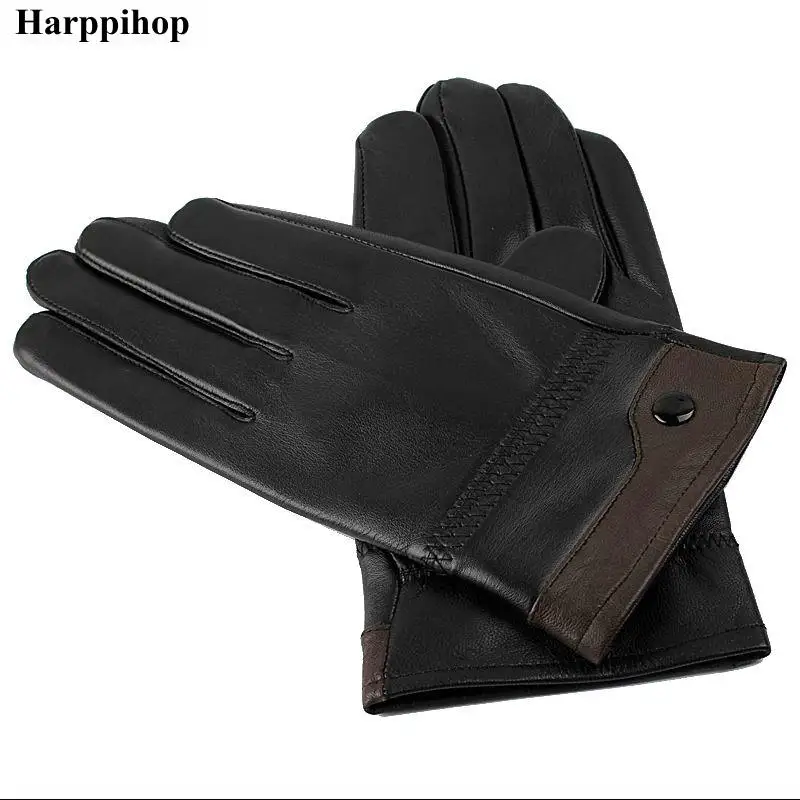 Перчатки из натуральной кожи, мужские перчатки из овчины, зимние модные толстые теплые перчатки