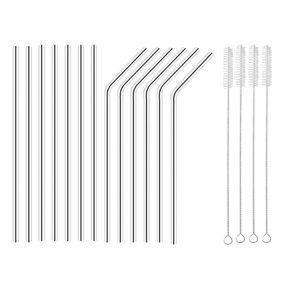 

304 Stainless Steel Scratch-Resistant Straw Set Paper Card With Cleaning Sweep Curved Stainless Steel Straw Set
