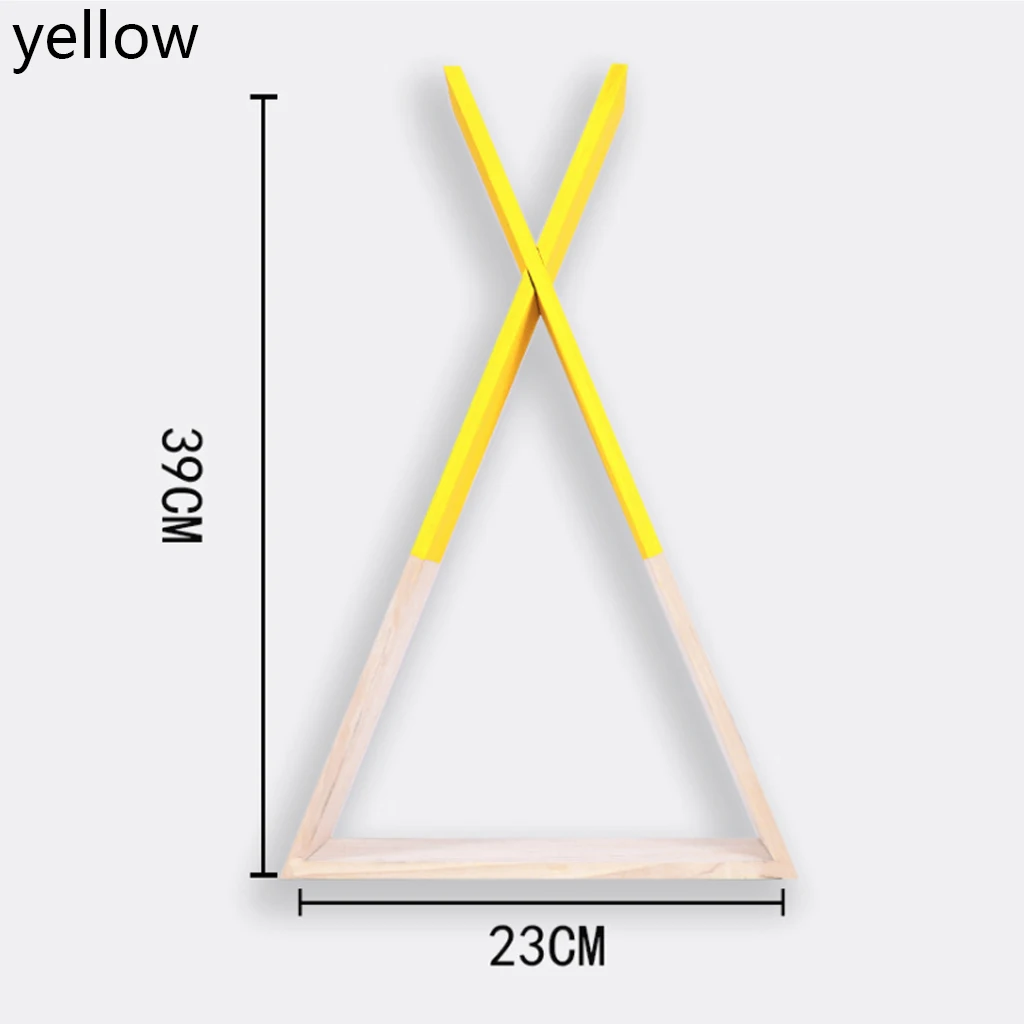 Скандинавские треугольные настенные рамы, подвесные деревянные стеллажи для хранения, витрина для дома, полка для детской комнаты, детской комнаты, гостиной, спальни, ремесло, Декор - Цвет: yellow