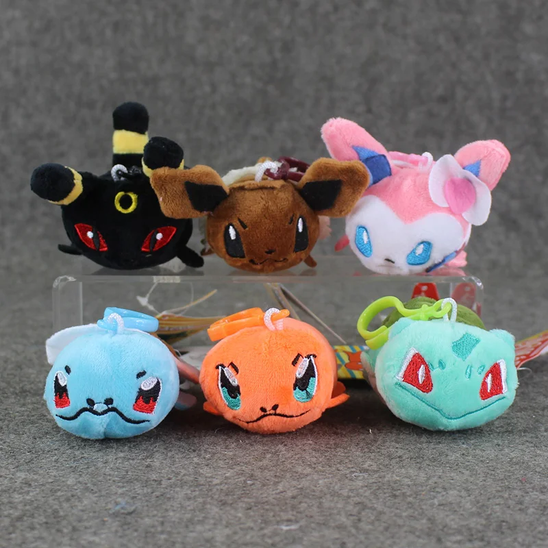 

4-7cm Eevee Plush Toy Squirtle Charmander Bulbasaur Sylveon Umbreon Stuffed Pendant Doll with Hook