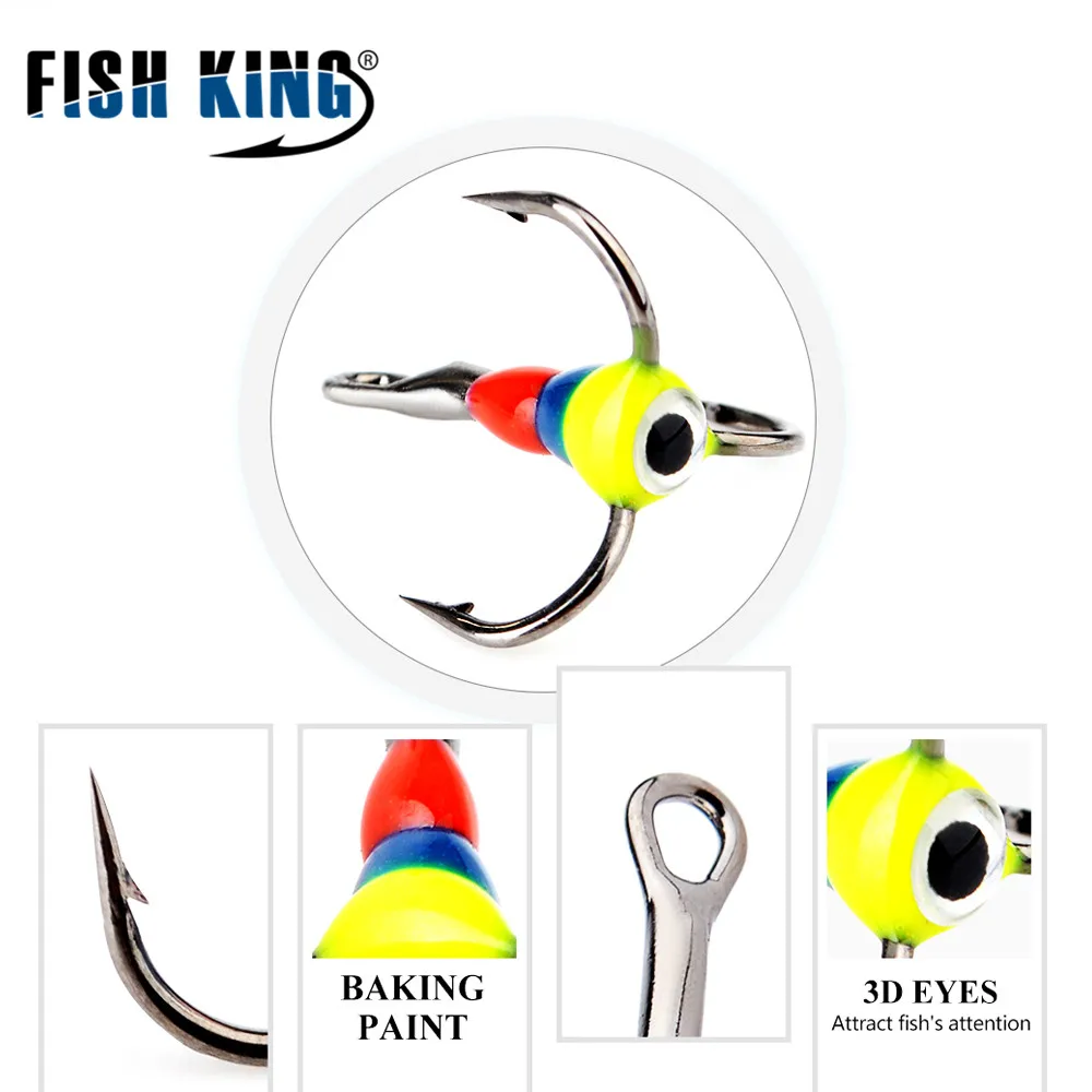 

FISH KING Fishing Hooks 5pcs/lot High Carbon Steel 5 colors 8 #10#12#14# Winter Ice Fishing Treble Hook FK Pesca