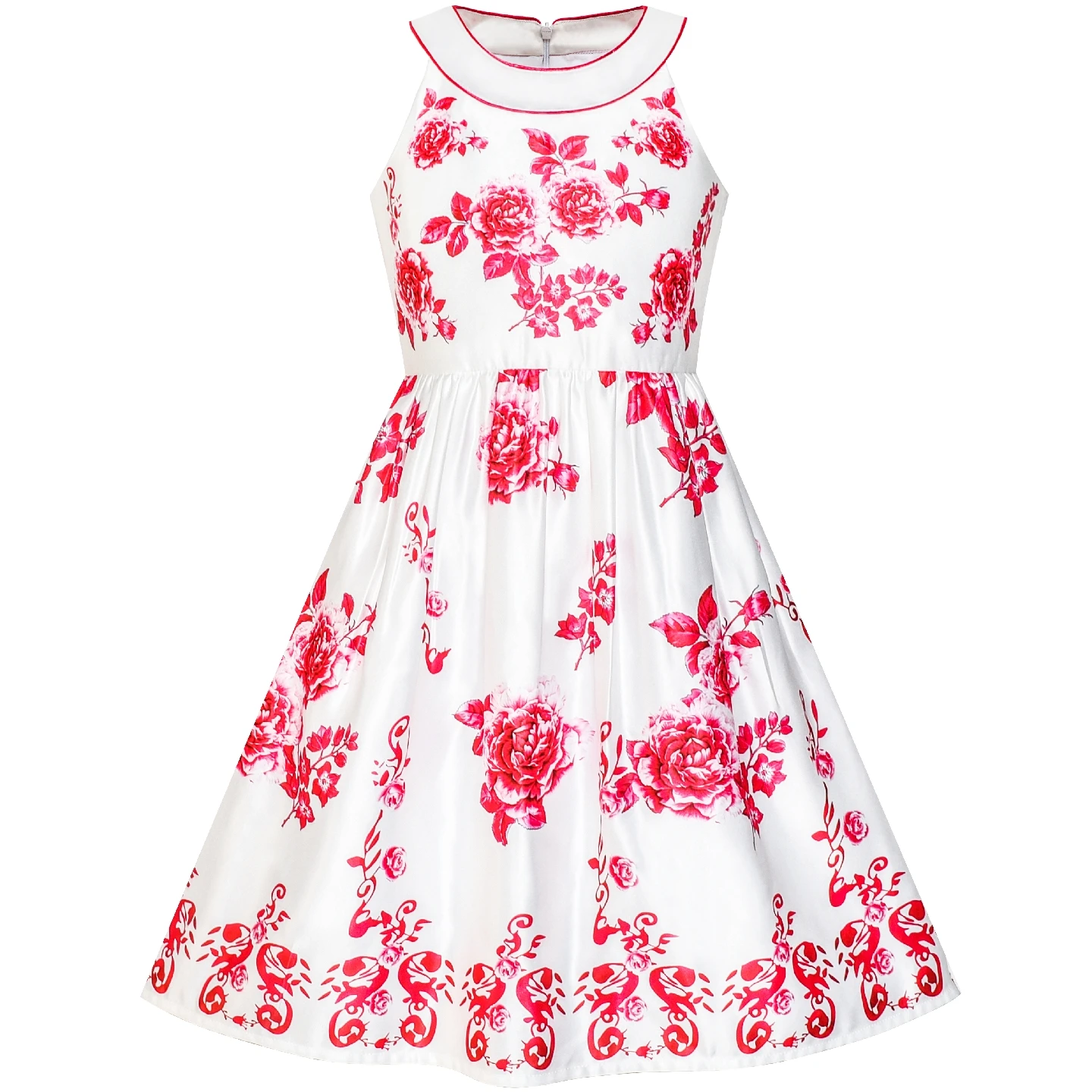 Sunny Fashion платья для девочек платье красный Цветок Недоуздок клеш Платье Принцесса