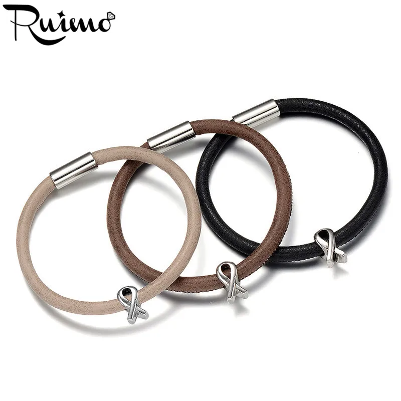 Женские браслеты RUIMO модные из нержавеющей стали 316l 5 мм|bracelet jewelry|breast cancerbraided leather |