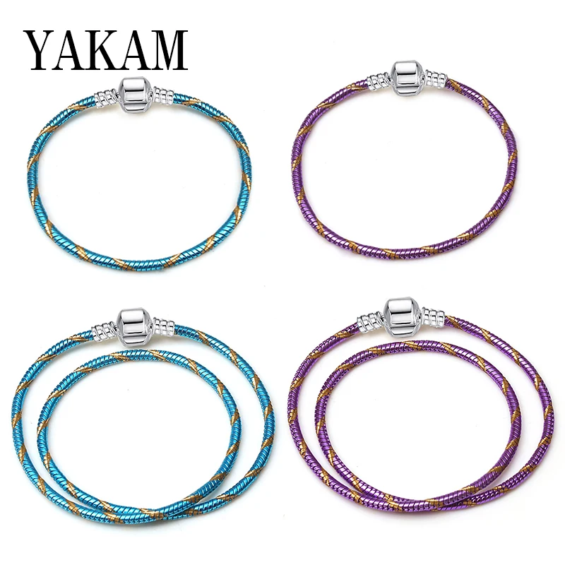 

Blue Purple Double Circle Leather Bangle Fit Original Charms Bracelet Beads Accessories Hombre Basic Chain Europe Women Pulseira