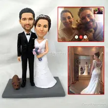 Кукла из полимерной глины ooak на заказ свадебный торт Топпер mr and mrs торт Топпер Невеста и жених фигурка Миниатюрная кошка собака миниатюрная