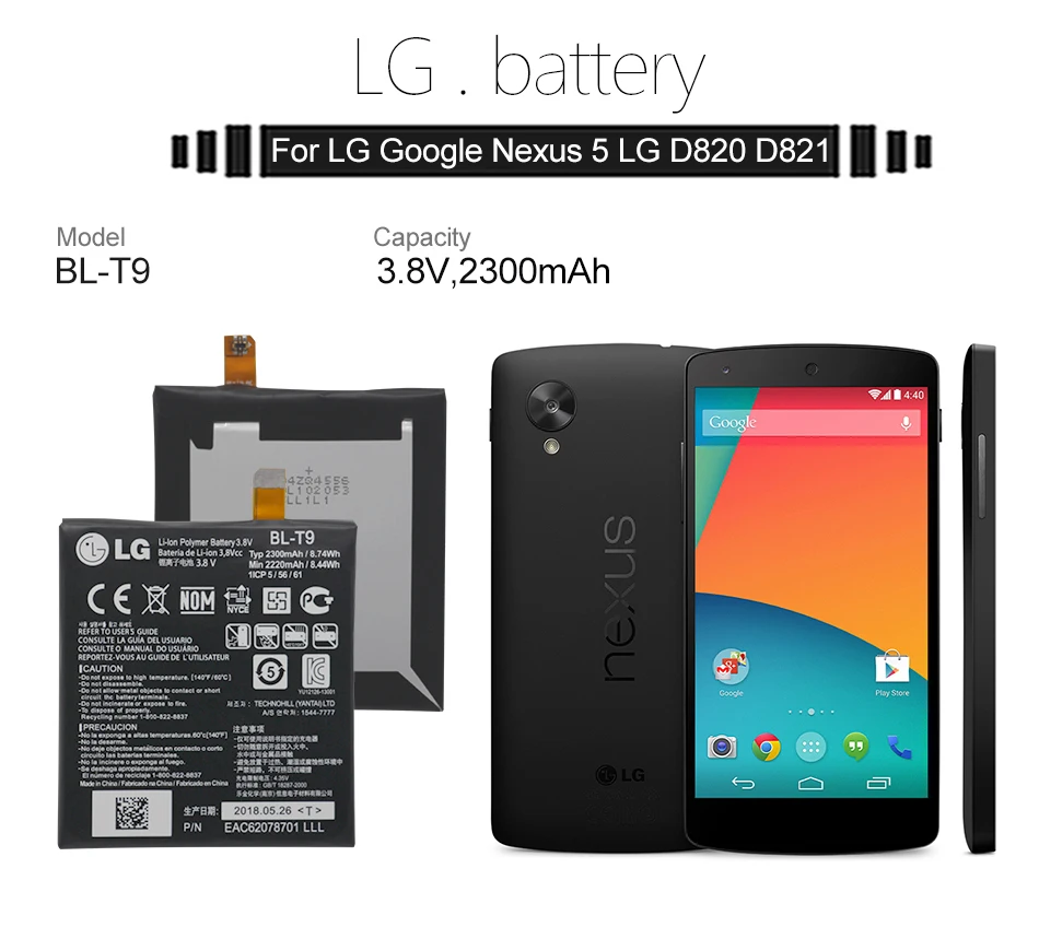 LG большой емкости запасной телефон батарея BL-T9 для LG Google Nexus 5 BL-T9 E980 Nexus G D820 D821 2300 мАч с набором инструментов
