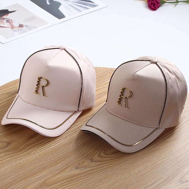 01906-jiejia Silk fabrics Metal R Letter VISORS cap men women baseball hat