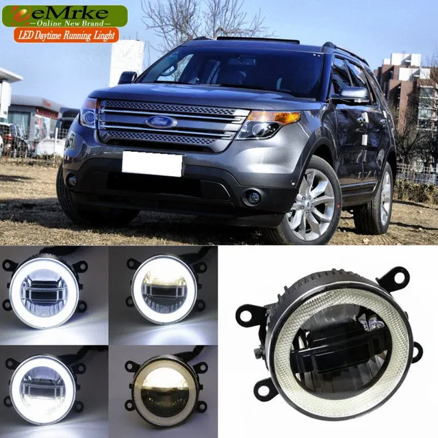 eeMrke For Ford Explorer 2013 2014 2015 3in1 LED DRL Angel Eye Fog Lamp