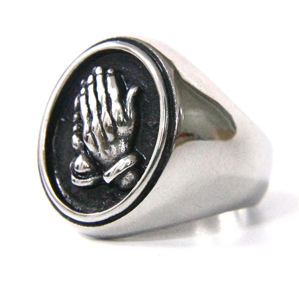 

Fashion Cool Blessed Virgin Mary Ring 316L Stainless Steel Mens Ring Band Party New Polishing Silver Hands Rings