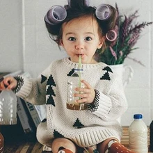 2017 New KIDS Boy Girls Sweater Thick Triangle Vintage Sweaters Bobo Style Baby Girls Clothes Jumper Spring Autumn Kids Costume