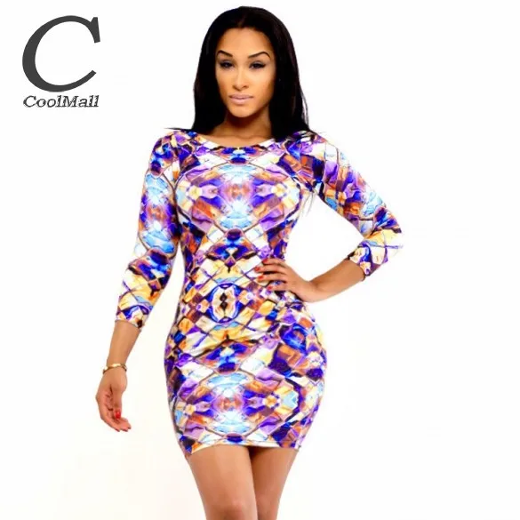 Abstract Print 2015 Office 3/4 Sleeve Stretch Bandage Dress Vestidos Sexy Night Club Women Bodycon 12 | Женская одежда