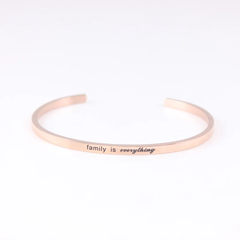 

Family is everything Gold 316L Stainless Steel Bangle Inspirational Quote Cuff bracelets Mantra Bracelets Bangle for Women