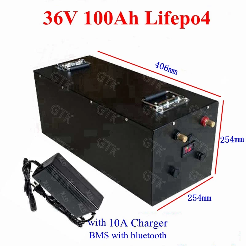 Водонепроницаемый 36V 100Ah lifepo4 литиевый аккумулятор BMS с bluetooth для электронной мопед, велосипед трехколесный скутер UPS транспортного средства+ 10A зарядное устройство