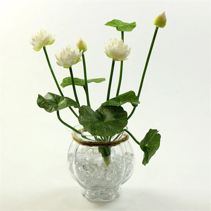 46cm Simulation small lotus flowers fake PU water lily DIY home wedding garden table home decor plant flores artificiales gift - Цвет: 32cm  white