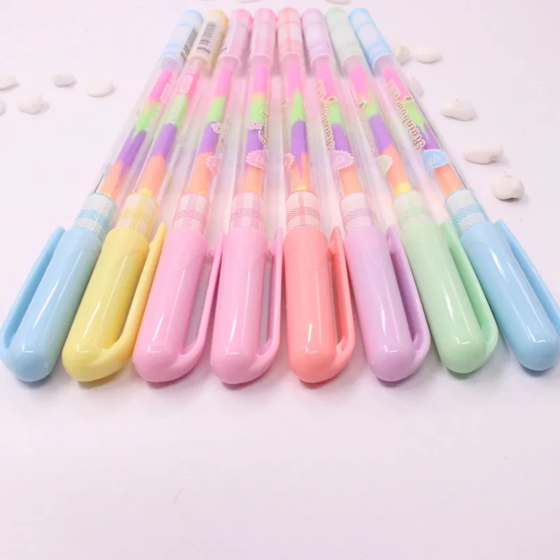 

4PCS/lot Rainbow Color Gel Pen 6 In 1 Color Pens DIY Album Photo Decoration Highlighter Marker Pen Office Supplies