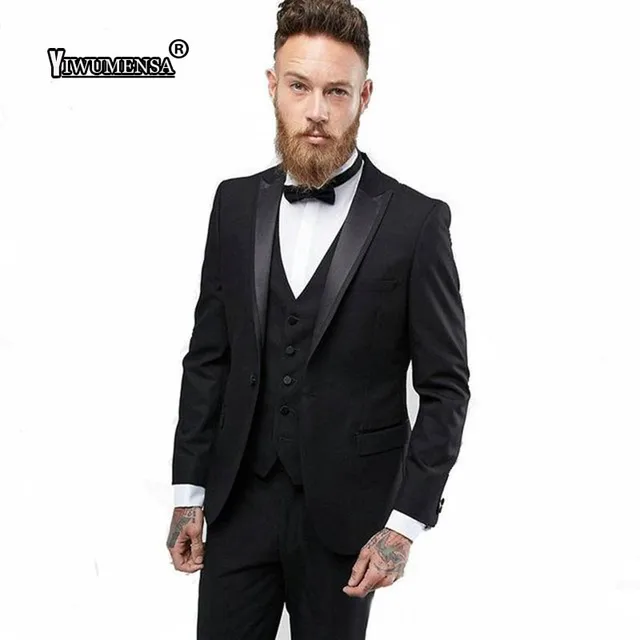 Yiwumensa Latest Coat Pant Designs Shawl Lapel Black Men Suits For