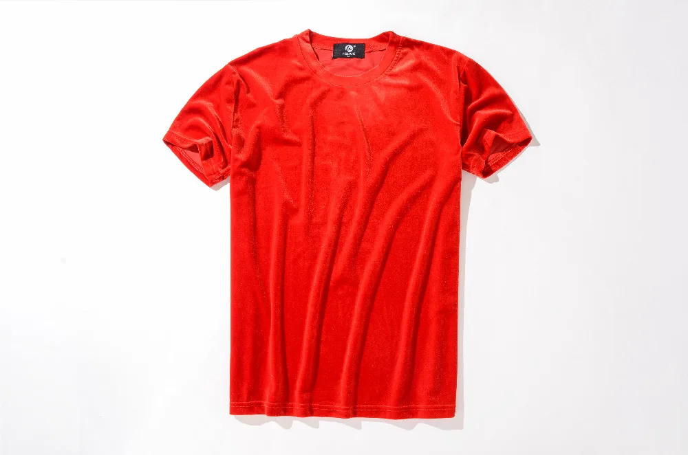 Уличная велюровая Мужская футболка летняя новая хип-хоп размера плюс Однотонная футболка Круглый вырез короткий рукав Топ для мужчин - Цвет: Красный