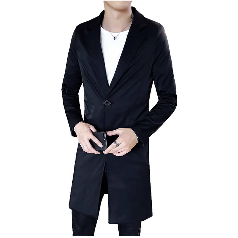  Autumn Pure Color Men Long Jacket Asia size S - 5XL Business Casual long Coats Men Slim Suitable Tr