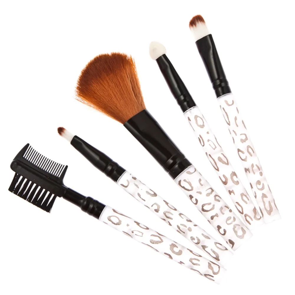 5 PCS Professional Makeup Brush Set Hair Brush Cosmetic Tool Leopard