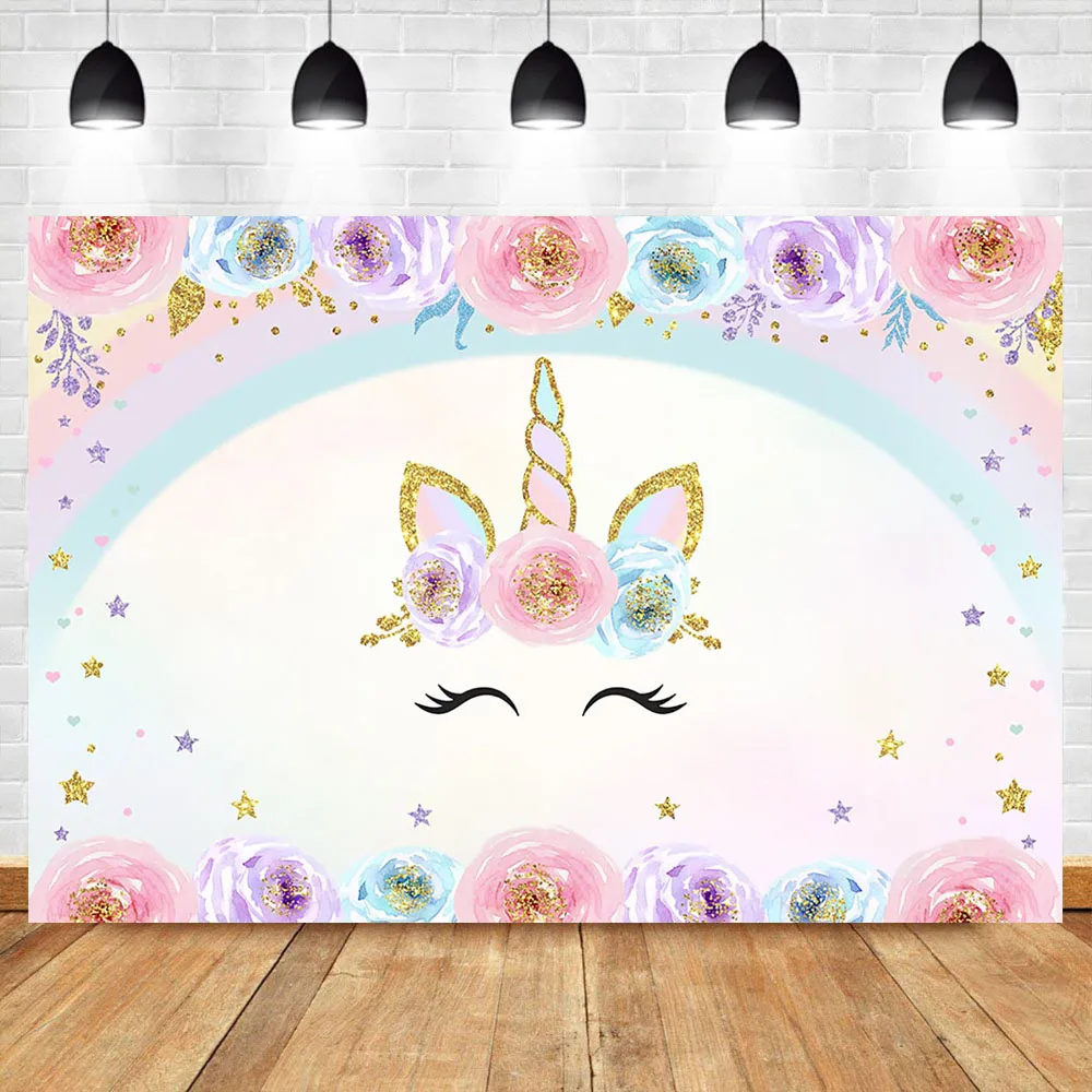 

NeoBack Unicorn Photo Background Photophone Flower Rainbown Colorful Star Custom Birthday Baby Shower Photography Backdrops
