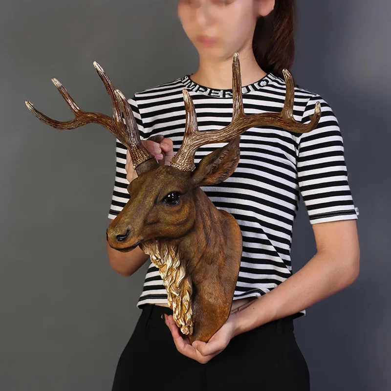 Vintage Resin Reindeer Ornament Figurines Miniatures Animal Statues For Home Hotel Wall Hanging Background Wedding Decoration1