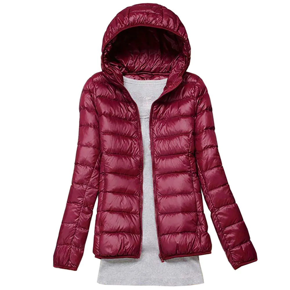 Winter Women Ultra Light Down Jacket 90 Duck Down Slim Hooded Jackets