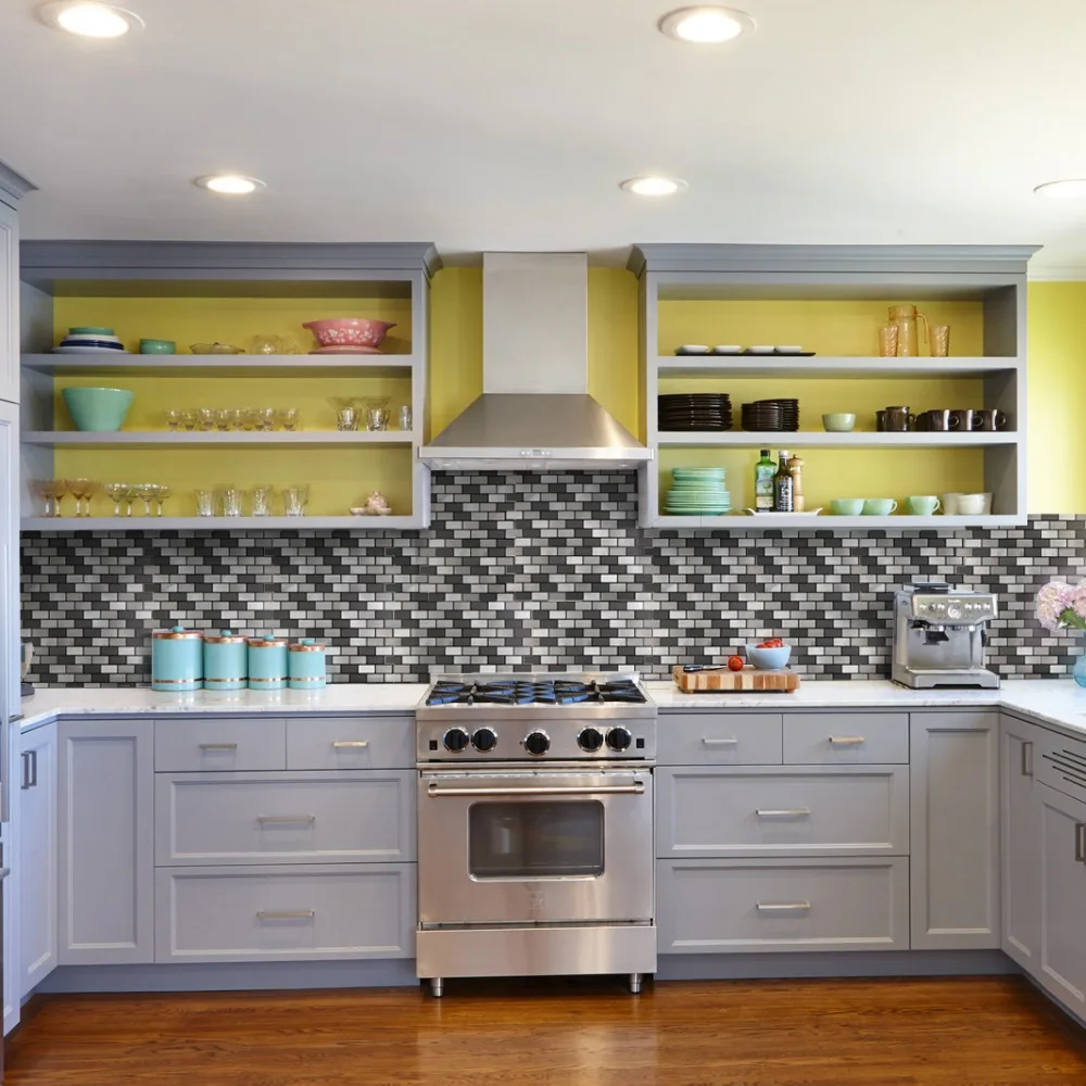 4 Sheets Gray Fireproof Peel And Stick Mosaic Tiles For Kitchen - 4 Sheets Gray Fireproof Peel And Stick Mosaic Tiles For Kitchen