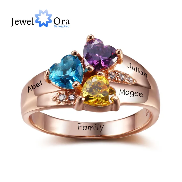 personalized engrave jewelry 3 birthstone mothers rings 925 sterling