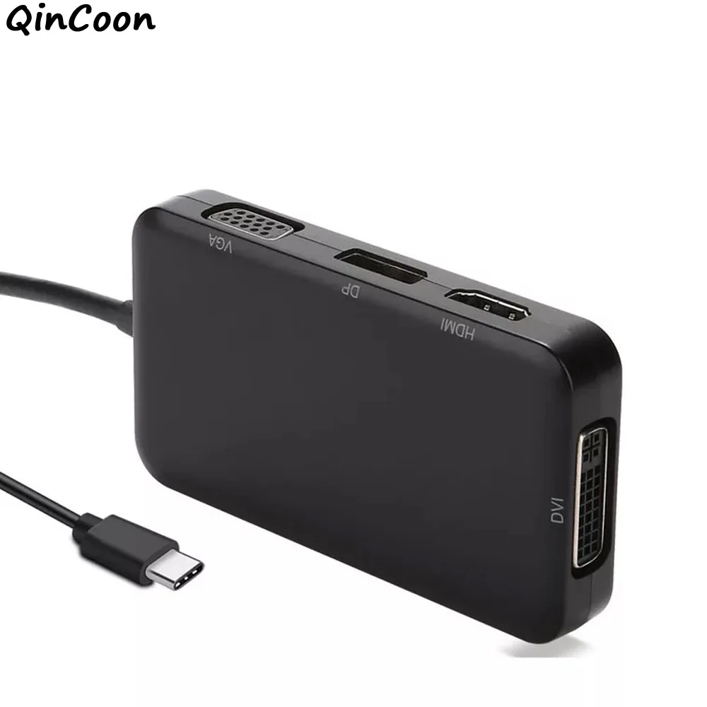 

USB 3.1 Type C to HDMI + VGA + DVI + DP Hub Converter 4 in 1 USB-C Type-C Cable Adapter for Laptop Notebook MacBook Chromebook