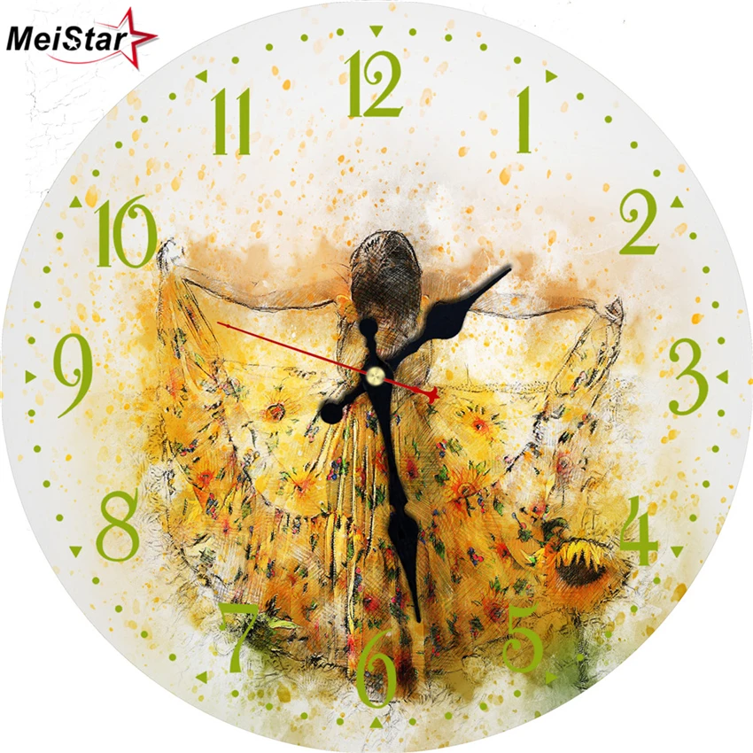 

MEISTAR Vintage Wooden Clocks Innocent Child Design Silent Living Office Kitchen Home Decor Watch Wall Art Large Wall Clocks