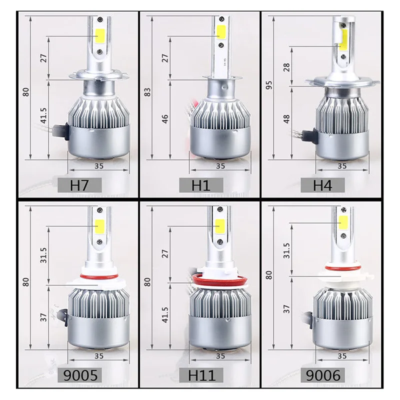 Лейтес из 2 предметов высокого Мощность светодиодный 72W фары для 7600LM 6000k супер-лампы белого цвета C6 H1 H3 H7 9005 9006 H11 H4 светодиодный фары для Противотуманные фары автомобиля