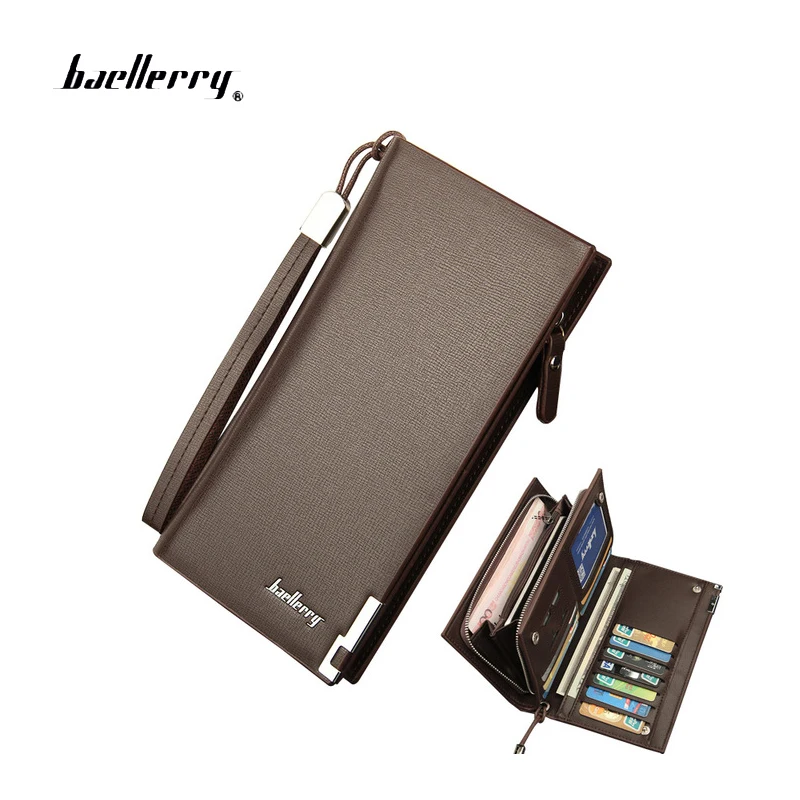 Baellerry Men&#39;s Wallets Solid PU Leather Long Wallet Portable Cash Purses Casual Wallets Male ...