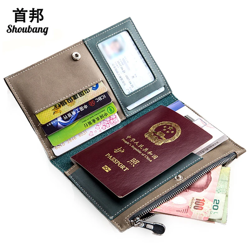 Genuine Leather Passport and Travel Document Holder Multifunctional Passport Cover Zipper Credit