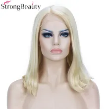 StrongBeauty короткий боб парик блонд синтетические термостойкие Glueless прямые парики на кружеве