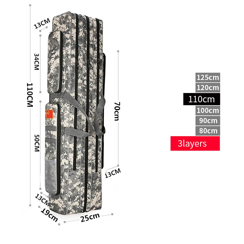 2/3 слой 80/90/100/110/120/125 см рыбацкая сумка из ткани Оксфорд для рыболовной удочки сумка для рыболовных снастей, сумки для путешествий, сумки для XA86G - Цвет: 3 Layer 110cm