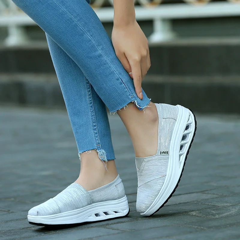 

SWYIVY Slip On Swing Shoes Wedge Rocking Sneakers For Woman 2019 Sport Shoes Sneakers Platform Lose Weight Slimming Toning Shoes