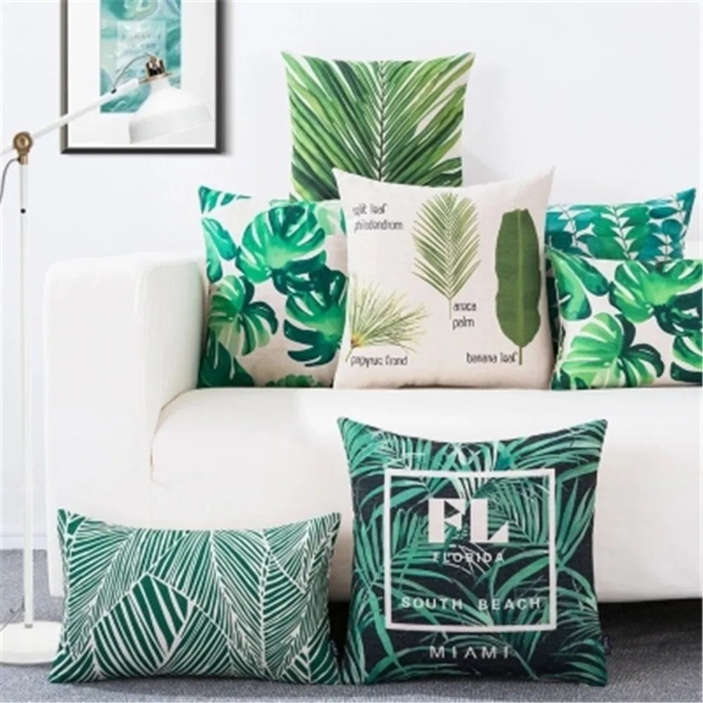 

Nordic Style Tropical Plants Green Leaf Leaves Lumbar Pillow Case Throw Pillow Cushion Cover Decoration For Sofa Home Bedroom